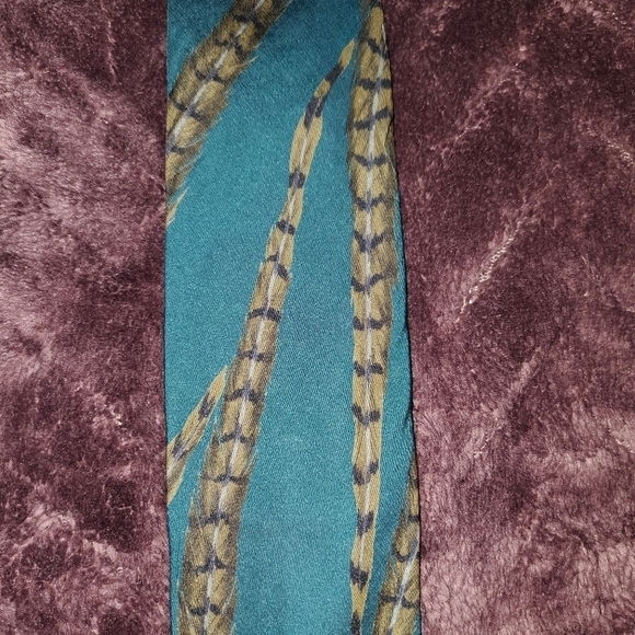 PERRY ELLIS Blue / green necktie with Feathers NEW - Picture 3 of 5